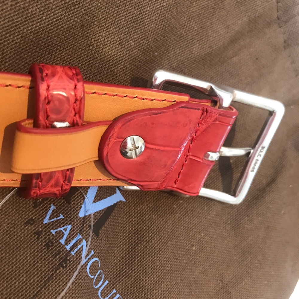 Madison Vaincourt genuine crocodile red belt 75 - Picture 12 of 12
